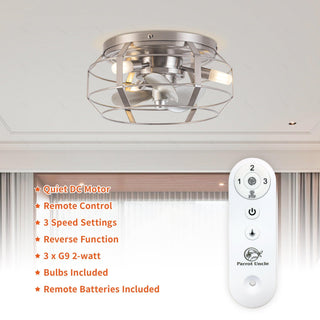 12" Mini Satin Nickel Flush Mount Energy-Efficient Low Noise Design Low Profile Ceiling Fan with Light and Remote Control