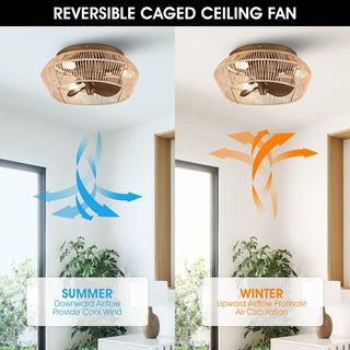 14" Farmhouse DC Motor Flush Mount Reversible Iron Ceiling Fan with LED Lighting and Remote Control
