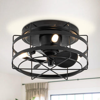 13" Madurai Farmhouse Flush Mount Reversible Ceiling Fan with Lighting and Remote Control