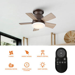 24" Farmhouse Oil-Rubbed Bronze Flush Mount Reversible Iron Ceiling Fan with Lighting and Remote Control