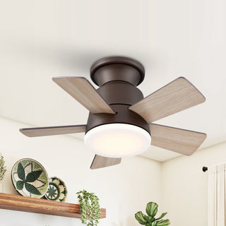 24" Farmhouse Oil-Rubbed Bronze Flush Mount Reversible Iron Ceiling Fan with Lighting and Remote Control