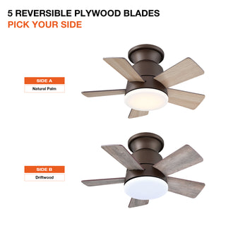 24" Farmhouse Oil-Rubbed Bronze Flush Mount Reversible Iron Ceiling Fan with Lighting and Remote Control