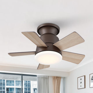 24" Farmhouse Oil-Rubbed Bronze Flush Mount Reversible Iron Ceiling Fan with Lighting and Remote Control