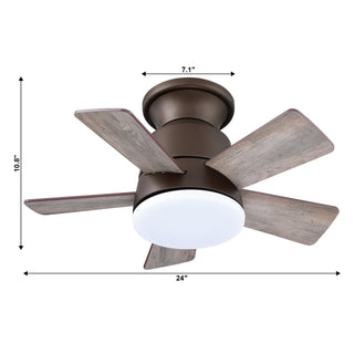 24" Farmhouse Oil-Rubbed Bronze Flush Mount Reversible Iron Ceiling Fan with Lighting and Remote Control