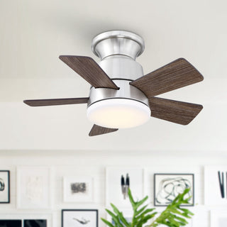 24" Farmhouse Brush Nickel Flush Mount Reversible Iron Ceiling Fan with Lighting and Remote Control