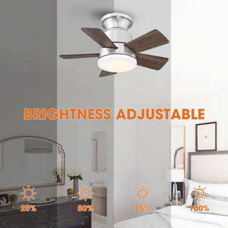 24" Farmhouse Brush Nickel Flush Mount Reversible Iron Ceiling Fan with Lighting and Remote Control