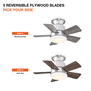 24" Farmhouse Brush Nickel Flush Mount Reversible Iron Ceiling Fan with Lighting and Remote Control