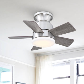 24" Farmhouse Brush Nickel Flush Mount Reversible Iron Ceiling Fan with Lighting and Remote Control