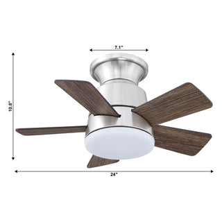 24" Farmhouse Brush Nickel Flush Mount Reversible Iron Ceiling Fan with Lighting and Remote Control