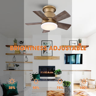 24" Farmhouse Brown Flush Mount Reversible Iron Ceiling Fan with Lighting and Remote Control