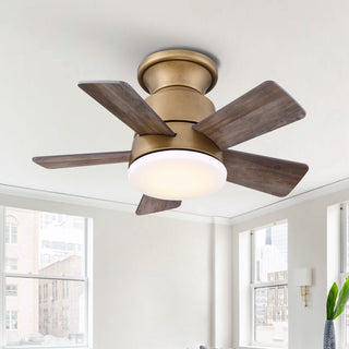 24" Farmhouse Brown Flush Mount Reversible Iron Ceiling Fan with Lighting and Remote Control