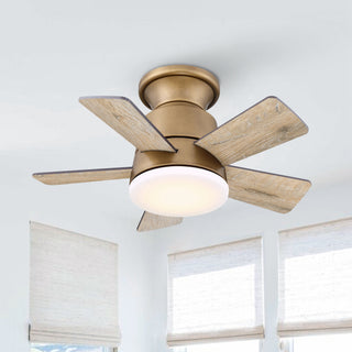 24" Farmhouse Brown Flush Mount Reversible Iron Ceiling Fan with Lighting and Remote Control