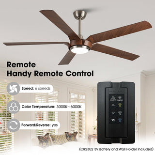 65" Fury Farmhouse DC Motor Downrod Mount Ceiling Fan with Lighting and Remote Control