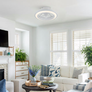 20" Ikon White Modern DC Motor Flush Mount Reversible Ceiling Fan with LED Lighting and Remote Control