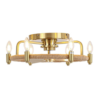 20" Flush Mount Golden Ceiling Fan with Light and Remote Control