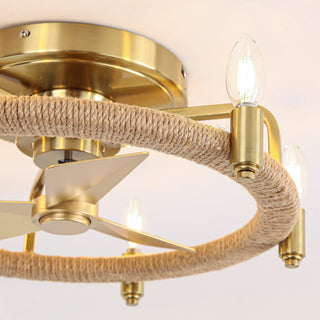 20" Flush Mount Golden Ceiling Fan with Light and Remote Control
