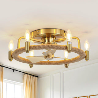 20" Flush Mount Golden Ceiling Fan with Light and Remote Control