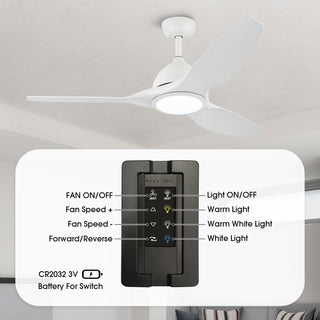 52" Vaczon 3 Blades Ceiling Fan with LED Light and Remote Control