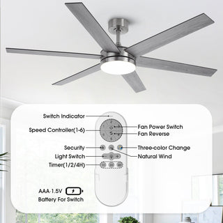 60" Volga DC Motor 6 Blades Modern Downrod Mount Ceiling Fan with Remote Control