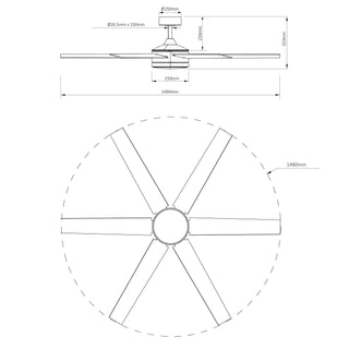 60" Volga DC Motor 6 Blades Modern Downrod Mount Ceiling Fan with Remote Control