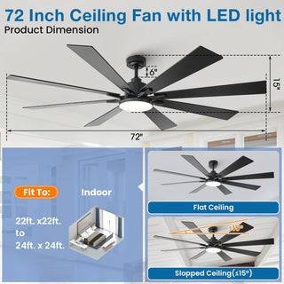 72 Inch Elbe Modern Downrod Mount Ceiling Fan with Light and Remote Control