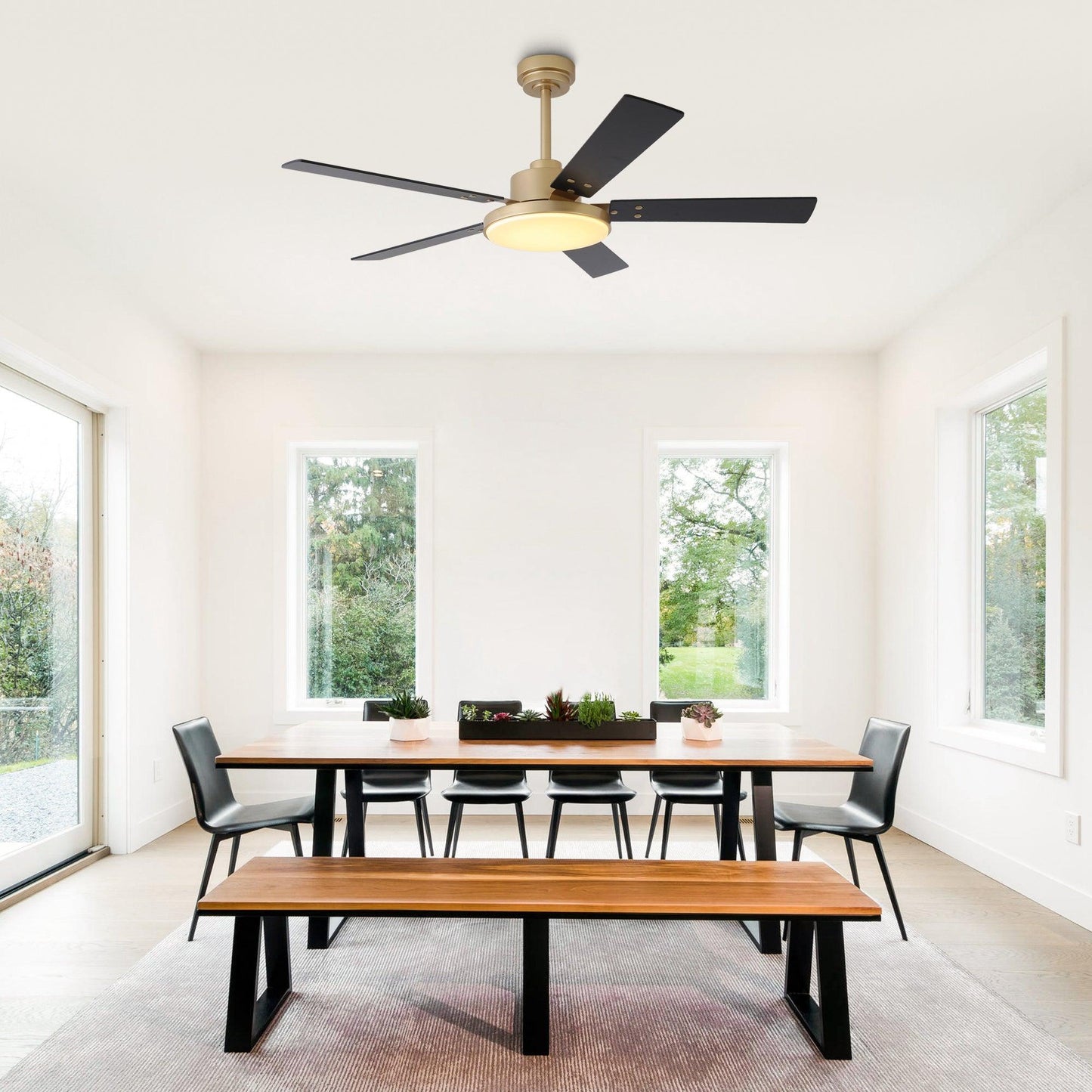 Vaczon 52 Inch Double-sided Blades Modern Ceiling Fan with Remote Control and LED Light