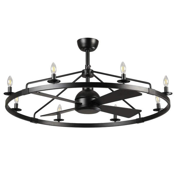 Vaczon 43" Chloe Black Industrial Fandelier with Light and Remote Control