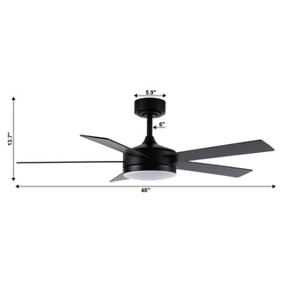 Vaczon 48" 5 Blades Industrial Modern Style DC Motor Ceiling Fan with LED Lighting and Remote Control
