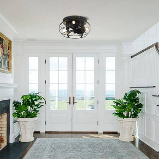 12" Mini Black Flush Mount Energy-Efficient Low Noise Design Low Profile Ceiling Fan with Light and Remote Control - Vaczon