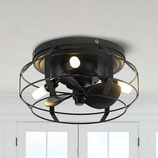 12" Mini Black Flush Mount Energy-Efficient Low Noise Design Low Profile Ceiling Fan with Light and Remote Control - Vaczon