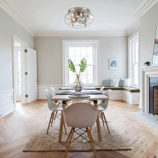 12" Mini Satin Nickel Flush Mount Energy-Efficient Low Noise Design Low Profile Ceiling Fan with Light and Remote Control - Vaczon