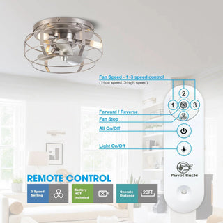 12" Mini Satin Nickel Flush Mount Energy-Efficient Low Noise Design Low Profile Ceiling Fan with Light and Remote Control - Vaczon