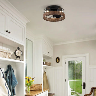 13" Farmhouse Flush Mount Reversible Ceiling Fan with Lighting and Remote Control - Vaczon