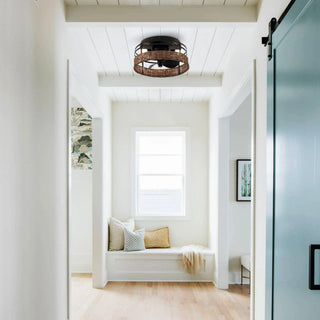 13" Farmhouse Flush Mount Reversible Ceiling Fan with Lighting and Remote Control - Vaczon