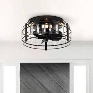 13" Modern DC Motor Flush Mount Reversible Crystal Ceiling Fan with Lighting and Remote Control - Vaczon