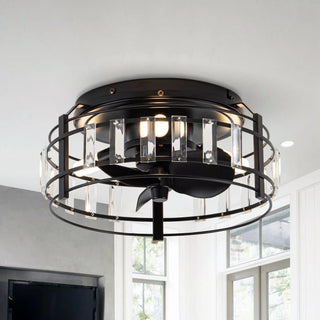 13" Modern DC Motor Flush Mount Reversible Crystal Ceiling Fan with Lighting and Remote Control - Vaczon