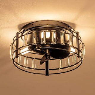 13" Modern DC Motor Flush Mount Reversible Crystal Ceiling Fan with Lighting and Remote Control - Vaczon