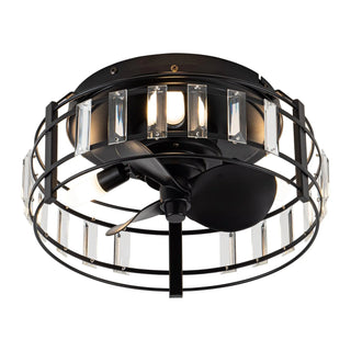 13" Modern DC Motor Flush Mount Reversible Crystal Ceiling Fan with Lighting and Remote Control - Vaczon