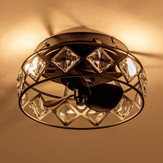 13" Srinager Modern DC Motor Flush Mount Reversible Crystal Ceiling Fan with Lighting and Remote Control - Vaczon