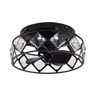 13" Srinager Modern DC Motor Flush Mount Reversible Crystal Ceiling Fan with Lighting and Remote Control - Vaczon