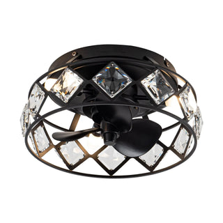 13" Srinager Modern DC Motor Flush Mount Reversible Crystal Ceiling Fan with Lighting and Remote Control - Vaczon