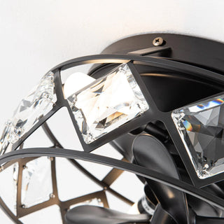 13" Srinager Modern DC Motor Flush Mount Reversible Crystal Ceiling Fan with Lighting and Remote Control - Vaczon