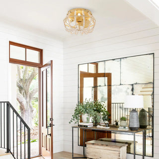 13" Farmhouse DC Motor Flush Mount Reversible Ceiling Fan with Lighting and Remote Control - Vaczon