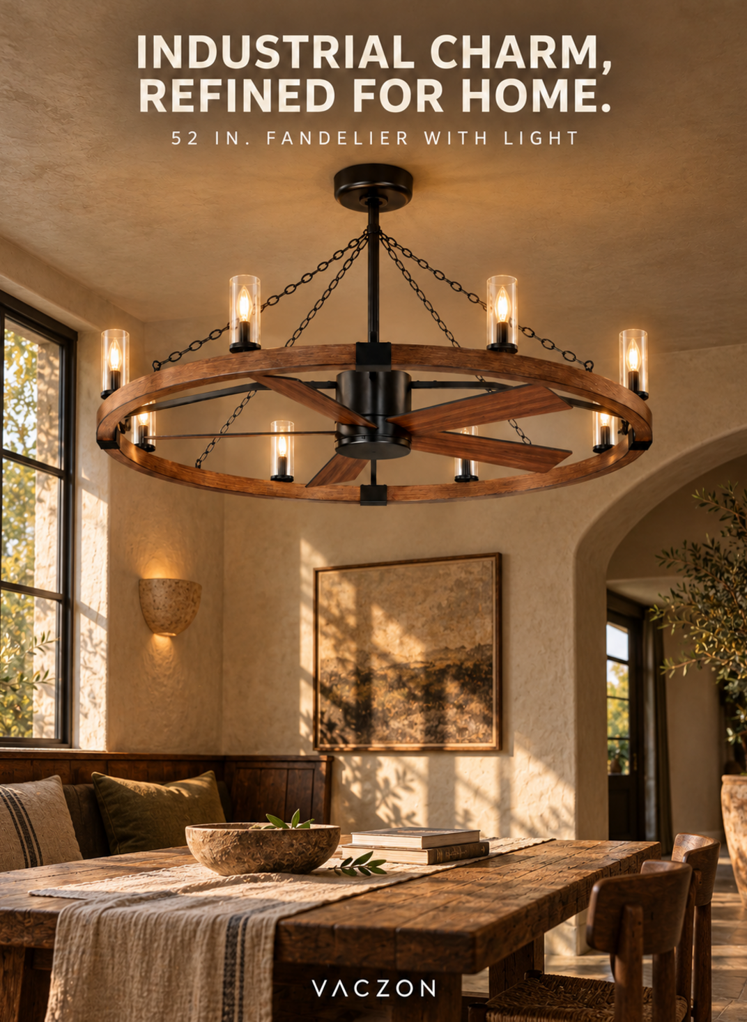 52 Inch Amelia Black Industrial Fandelier with Light