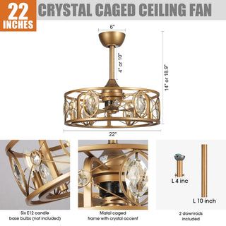 22" Kashmir Modern Glod Reversible Crystal Fandelier Ceiling Fan with Lighting and Remote Control - Vaczon