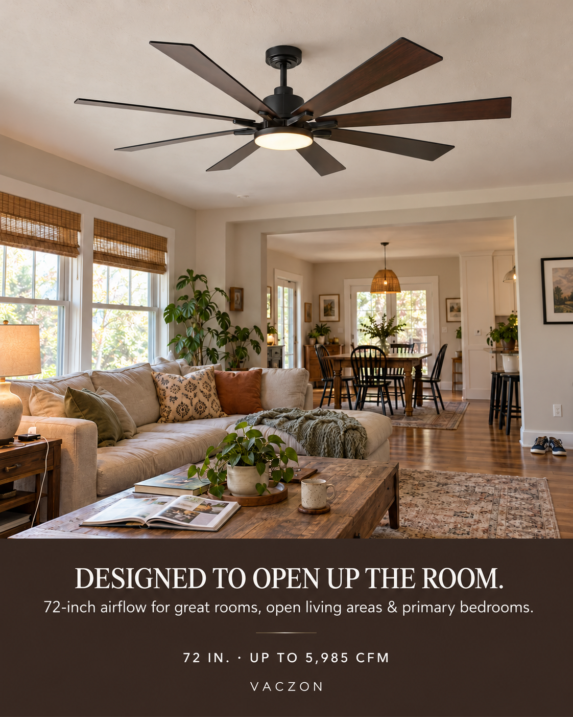 Vaczon 72" Elbe Modern Downrod Mount Ceiling Fan with Light and Remote Control