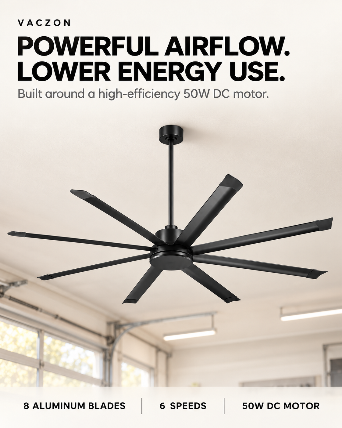 Vaczon 84" 100" Black DC Motor Modern Downrod Ceiling Fan
