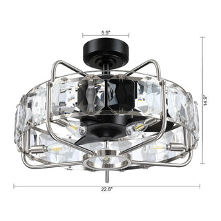 23" Modern DC Motor Downrod Mount Reversible Fandelier Ceiling Fan with Lighting and Remote Control - Vaczon