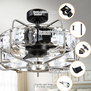 23" Modern DC Motor Downrod Mount Reversible Fandelier Ceiling Fan with Lighting and Remote Control - Vaczon