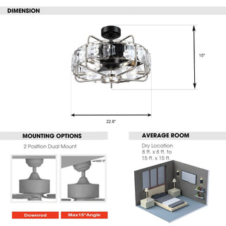 23" Modern DC Motor Downrod Mount Reversible Fandelier Ceiling Fan with Lighting and Remote Control - Vaczon